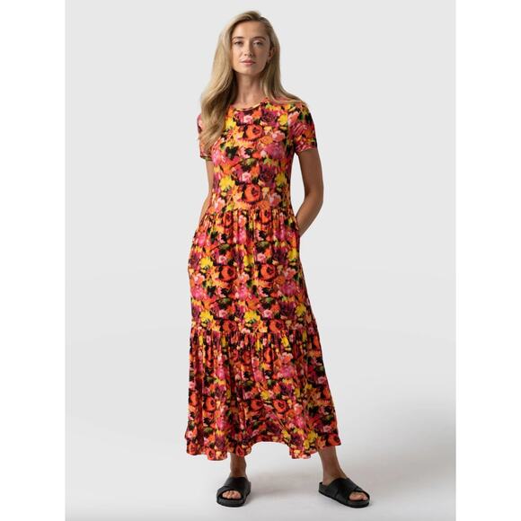 Saint + Sofia Dresses & Skirts - Saint + Sofia Floral Maxi Dress L Greenwich Bright Bold NWT